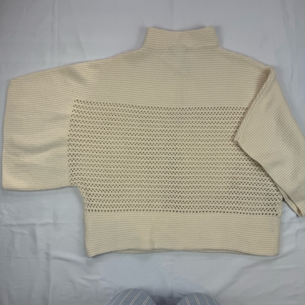 Chico's Cream Pullover Dolman Sleeve Mock Neck Crochet Grandmacore Sweater XL